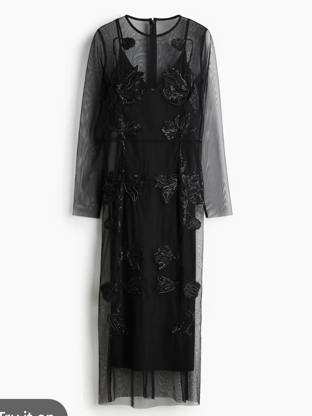 H&M Sheer Embroidered Long Sleeve Black Dress - Picture 2 of 2